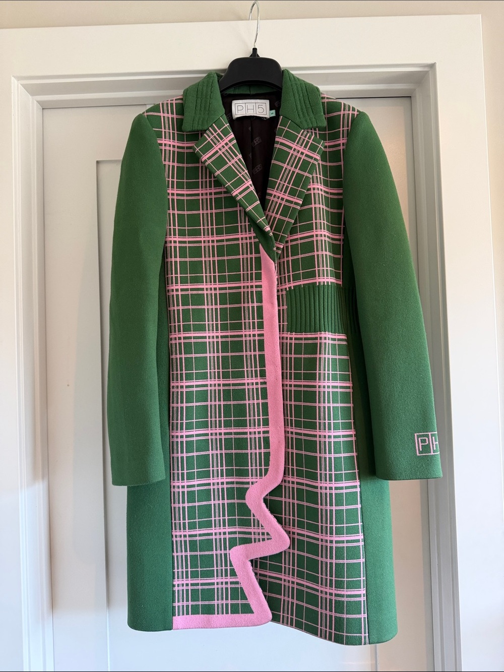 PH5 Green and Pink Plaid Trench Coat with magnetic buttons